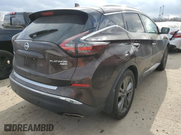 2019 Nissan Murano Platinum z VIN 5N1AZ2MS6KN130237, wystawiony jako Copart lot #84063734 z przebiegiem 56 030 mil mil oraz Szkoda całkowita • Salvage title. Historia ofert i sprzedaży dostępna na DreamBid. Obrazek 3.