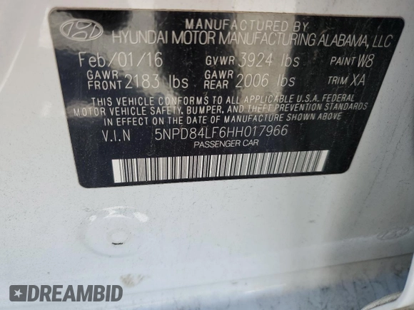2017 Hyundai Elantra SE with VIN 5NPD84LF6HH017966, listed as a Copart auction lot 55131735 with 128,865 mi miles and Salvage Title. Bid and sale history available at DreamBid. Image 13.