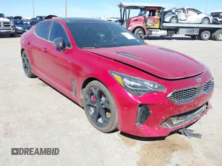 2019 Kia Stinger GT1 with VIN KNAE45LC4K6058140, listed as a IAAI auction lot 41859753 with 63,847 mi miles. Bid and sale history available at carsss.com. Image 1.