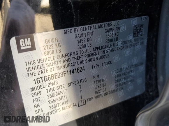 2015 GMC Canyon 4WD SLE with VIN 1GTG6BE38F1141624, listed as a Copart auction lot 42427975 with 193,511 mi miles and Salvage Title. Bid and sale history available at carsss.com. Image 14.