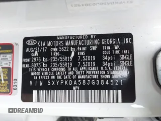 2018 Kia Sorento SX Limited with VIN 5XYPKDA58JG384521, listed as a IAAI auction lot 41903823 with Not provided miles and . Bid and sale history available at DreamBid. Image 9.