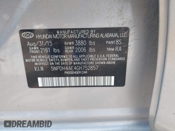 2016 Hyundai Elantra SE with VIN 5NPDH4AE4GH752857, listed as a IAAI auction lot 42421560 with 200,290 mi miles and . Bid and sale history available at DreamBid. Image 9.