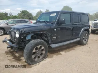 2018 Jeep Wrangler Unlimited Sahara z VIN 1C4HJXEG0JW141101, wystawiony jako Copart lot #56573195 z przebiegiem 143 854 mil mil oraz Szkoda całkowita • Salvage title. Historia ofert i sprzedaży dostępna na DreamBid. Obrazek 1.