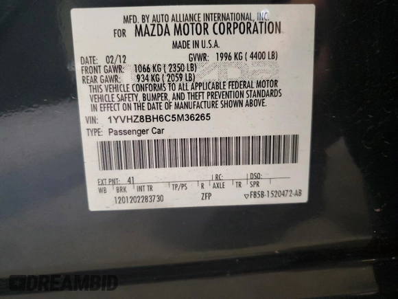 2012 Mazda 6 i Sport с VIN 1YVHZ8BH6C5M36265, выставлен на аукционе Copart как лот 60177765 с пробегом 64 331 миль миль и Списание • Salvage title. История ставок и продаж доступна на DreamBid. Изображение 12.