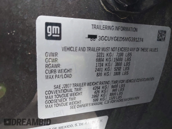 2021 Chevrolet Silverado 1500 LTZ with VIN 3GCUYGED5MG391274, listed as a IAAI auction lot 41275745 with 59,858 mi miles and . Bid and sale history available at DreamBid. Image 9.
