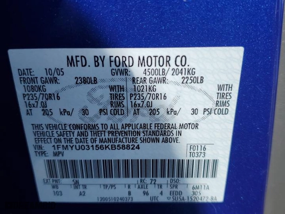 2006 Ford Escape XLT with VIN 1FMYU03156KB58824, listed as a Copart auction lot 46247915 with 163,797 mi miles and Salvage Title. Bid and sale history available at carsss.com. Image 14.