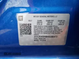 2017 Chevrolet Sonic LT with VIN 1G1JD6SH8H4166472, listed as a Copart auction lot 72593214 with 29,297 mi miles and Salvage Title. Bid and sale history available at carsss.com. Image 12.