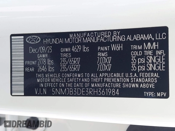 2024 Hyundai Tucson SEL with VIN 5NMJB3DE3RH361984, listed as a IAAI auction lot 41554504 with 36,275 mi miles and . Bid and sale history available at DreamBid. Image 9.