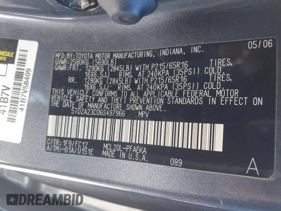2006 Toyota Sienna CE with VIN 5TDZA23C06S497966, listed as a IAAI auction lot 41891346 with 160,173 mi miles. Bid and sale history available at carsss.com. Image 9.