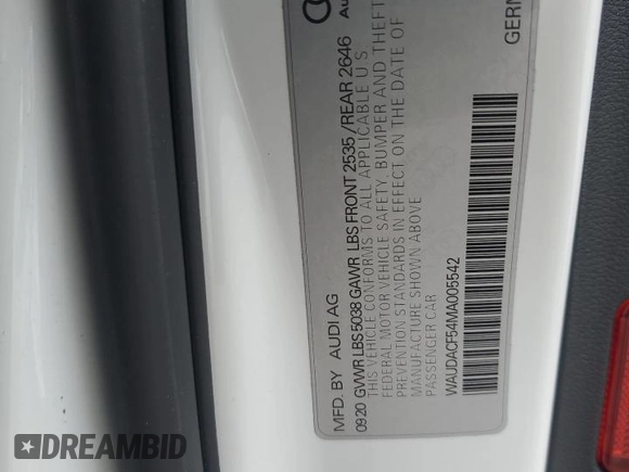 2021 Audi A5 Sportback S line Premium with VIN WAUDACF54MA005542, listed as a Copart auction lot 45805415 with 47,088 mi miles and Salvage Title. Bid and sale history available at carsss.com. Image 13.