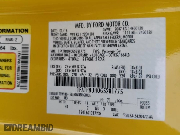 2016 Ford Mustang EcoBoost Premium z VIN 1FATP8UH0G5281775, wystawiony jako Copart lot #89290435 z przebiegiem 86 042 mil mil oraz Szkoda całkowita • Salvage title. Historia ofert i sprzedaży dostępna na DreamBid. Obrazek 12.
