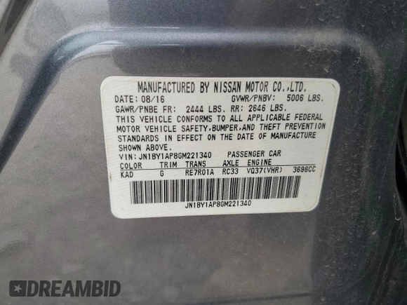 2016 Infiniti Q70 z VIN JN1BY1AP8GM221340, wystawiony jako Copart lot #48466255 z przebiegiem 103 723 mil mil oraz Szkoda całkowita • Salvage title. Historia ofert i sprzedaży dostępna na DreamBid. Obrazek 14.