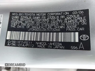 2006 Toyota Prius with VIN JTDKB20U367073266, listed as a IAAI auction lot 41986156 with Not Provided miles. Bid and sale history available at carsss.com. Image 9.