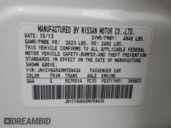 2013 Infiniti G37 x z VIN JN1CV6AR4DM769424, wystawiony jako Copart lot #53451775 z przebiegiem 101 026 mil mil oraz Szkoda całkowita • Salvage title. Historia ofert i sprzedaży dostępna na DreamBid. Obrazek 12.