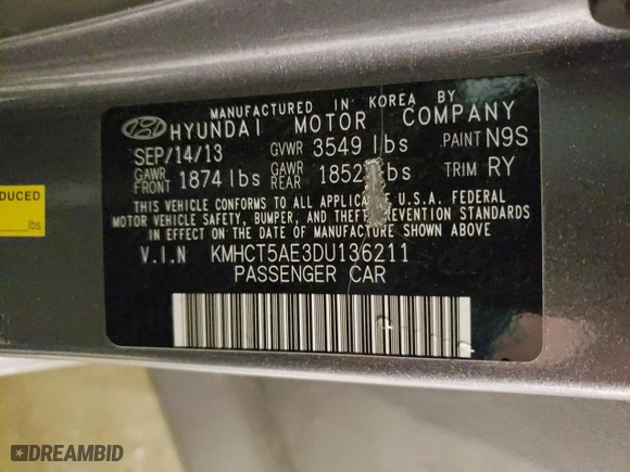 2013 Hyundai Accent GL with VIN KMHCT5AE3DU136211, listed as a Copart auction lot 51840115 with 48,811 mi miles and Salvage Title. Bid and sale history available at carsss.com. Image 12.