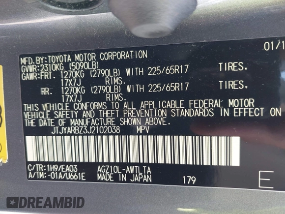 2018 Lexus NX 300 with VIN JTJYARBZ3J2102038, listed as a IAAI auction lot 42098666 with 122,780 mi miles and . Bid and sale history available at DreamBid. Image 9.