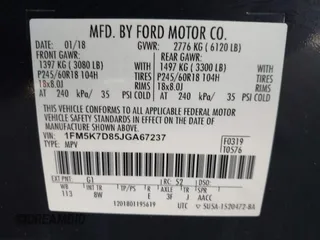 2018 Ford Explorer XLT z VIN 1FM5K7D85JGA67237, wystawiony jako IAAI lot #41408927 z przebiegiem 104 071 mil mil oraz . Historia ofert i sprzedaży dostępna na DreamBid. Obrazek 9.