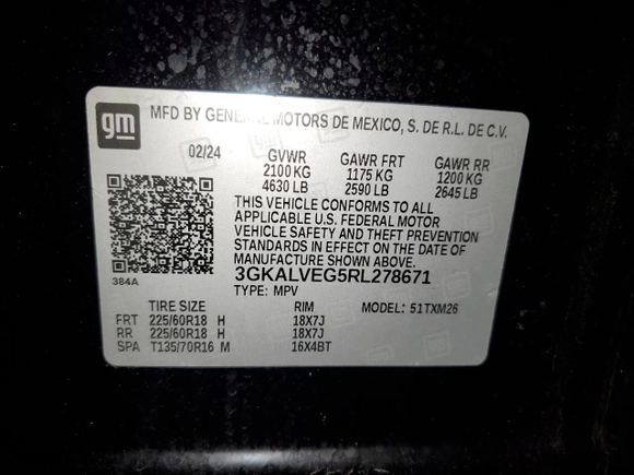 2024 GMC Terrain SLT with VIN 3GKALVEG5RL278671, listed as a Copart auction lot 52711875 with 33,437 mi miles and Non Repairable. Bid and sale history available at carsss.com. Image 14.