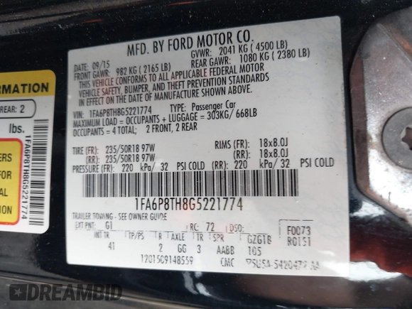 2016 Ford Mustang EcoBoost z VIN 1FA6P8TH8G5221774, wystawiony jako IAAI lot #42275505 z przebiegiem 111 115 mil mil oraz . Historia ofert i sprzedaży dostępna na DreamBid. Obrazek 9.
