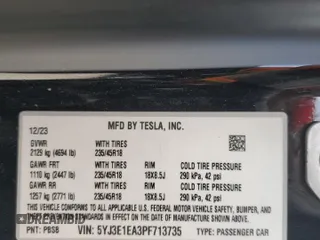 2023 Tesla Model 3 z VIN 5YJ3E1EA3PF713735, wystawiony jako Copart lot #51821995 z przebiegiem Nie podano mil oraz Szkoda całkowita • Salvage title. Historia ofert i sprzedaży dostępna na DreamBid. Obrazek 14.