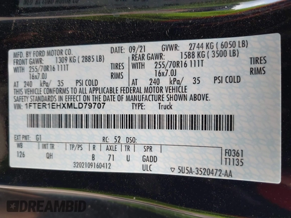 2021 Ford Ranger XL с VIN 1FTER1EHXMLD79707, выставлен на аукционе IAAI как лот 42587189 с пробегом 31 212 миль миль и . История ставок и продаж доступна на DreamBid. Изображение 9.