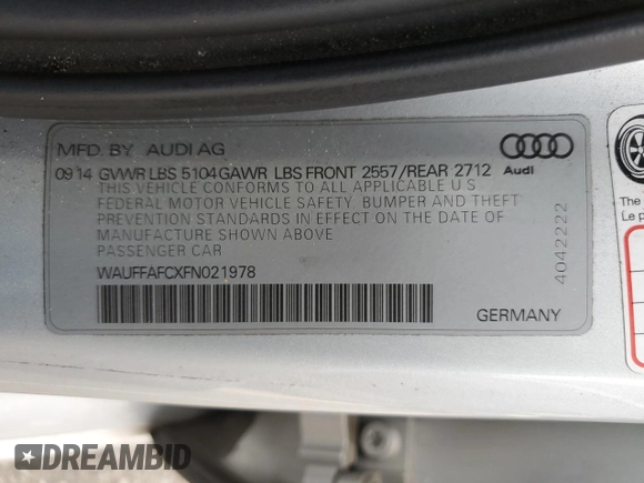 2015 Audi A6 2.0T Premium with VIN WAUFFAFCXFN021978, listed as a Copart auction lot 42645965 with 151,978 mi miles and Clean Title. Bid and sale history available at carsss.com. Image 12.