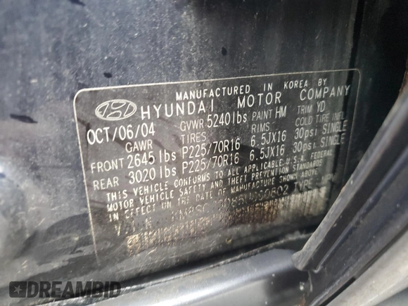 2005 Hyundai Santa Fe GLS with VIN KM8SC73D85U890802, listed as a Copart auction lot 80218154 with 230,793 mi miles and Salvage Title. Bid and sale history available at carsss.com. Image 13.