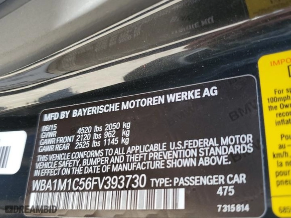 2015 BMW 2 Series M235i with VIN WBA1M1C56FV393730, listed as a Copart auction lot 45348734 with 59,231 mi miles and Salvage Title. Bid and sale history available at carsss.com. Image 12.