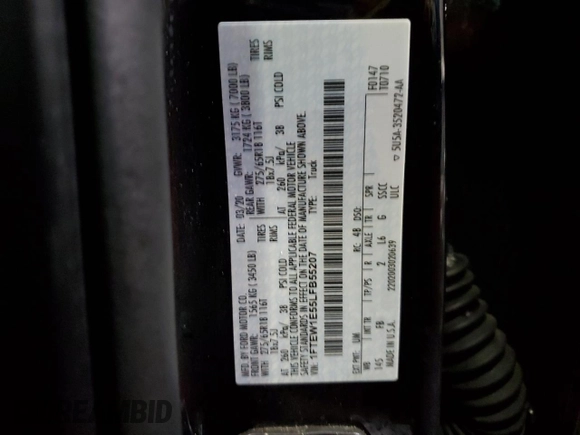 2020 Ford F-150 XL with VIN 1FTEW1E55LFB55207, listed as a Copart auction lot 45265775 with 62,610 mi miles and Clean Title. Bid and sale history available at carsss.com. Image 12.