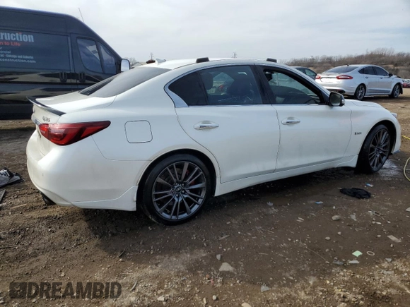 2018 Infiniti Q50 Red Sport 400 with VIN JN1FV7AR2JM480539, listed as a Copart auction lot 49141695 with 81,523 mi miles and Salvage Title. Bid and sale history available at DreamBid. Image 3.