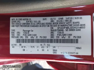 2013 Ford Fiesta SE with VIN 3FADP4BJ2DM214653, listed as a IAAI auction lot 41714486 with 127,906 mi miles. Bid and sale history available at carsss.com. Image 9.