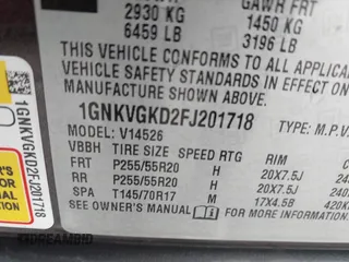 2015 Chevrolet Traverse LT with VIN 1GNKVGKD2FJ201718, listed as a IAAI auction lot 42138988 with 176,586 mi miles and . Bid and sale history available at DreamBid. Image 9.
