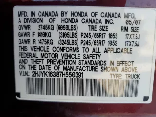 2007 Honda Ridgeline RTX with VIN 2HJYK16387H550391, listed as a Copart auction lot 74938144 with 189,804 mi miles and Salvage Title. Bid and sale history available at carsss.com. Image 13.