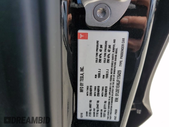 2018 Tesla Model 3 Long Range Battery with VIN 5YJ3E1EA6JF176429, listed as a Copart auction lot 53272005 with 46,243 mi miles and Salvage Title. Bid and sale history available at DreamBid. Image 12.