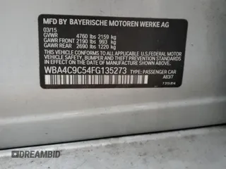 2015 BMW 4 Series 428i xDrive with VIN WBA4C9C54FG135273, listed as a Copart auction lot 48623135 with 202,238 mi miles and Salvage Title. Bid and sale history available at DreamBid. Image 14.