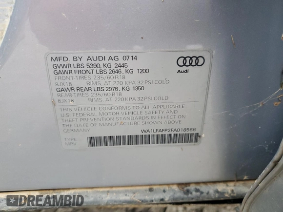 2015 Audi Q5 Premium Plus z VIN WA1LFAFP2FA018566, wystawiony jako Copart lot #47940235 z przebiegiem Nie podano mil oraz Szkoda całkowita • Salvage title. Historia ofert i sprzedaży dostępna na DreamBid. Obrazek 14.