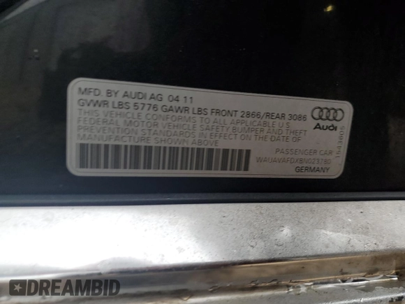 2011 Audi A8 с VIN WAUAVAFDXBN023780, выставлен на аукционе Copart как лот 85292864 с пробегом 122 976 миль миль и Чистый • Clean title. История ставок и продаж доступна на DreamBid. Изображение 12.