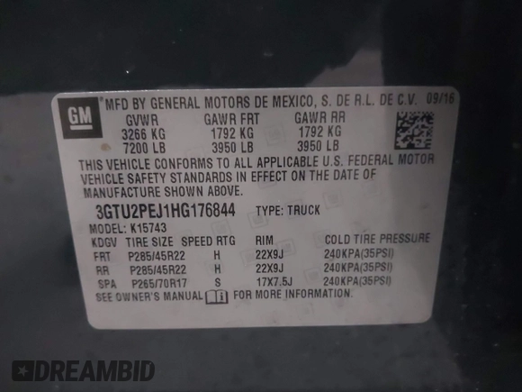 2017 GMC Sierra 1500 Denali z VIN 3GTU2PEJ1HG176844, wystawiony jako IAAI lot #42017007 z przebiegiem 185 433 mil mil oraz . Historia ofert i sprzedaży dostępna na DreamBid. Obrazek 9.