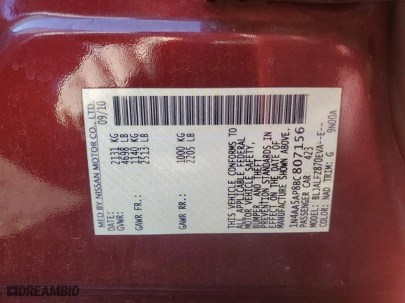 2011 Nissan Maxima 3.5 SV w/Sport Pkg with VIN 1N4AA5AP8BC807156, listed as a Copart auction lot 88906105 with NaN miles and Salvage Title. Bid and sale history available at carsss.com. Image 12.