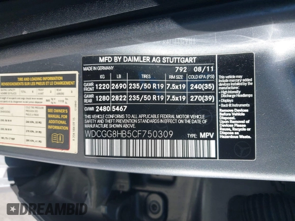 2012 Mercedes-Benz GLK 350 with VIN WDCGG8HB5CF750309, listed as a IAAI auction lot 41746819 with 93,220 mi miles and . Bid and sale history available at carsss.com. Image 9.