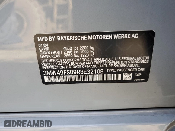 2024 BMW 3 Series M340i with VIN 3MW49FS09R8E32108, listed as a Copart auction lot 45897695 with 21,076 mi miles and Salvage Title. Bid and sale history available at carsss.com. Image 12.