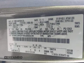 2013 Ford Escape SE with VIN 1FMCU9GX1DUB69236, listed as a IAAI auction lot 41575494 with 122,075 mi miles and . Bid and sale history available at DreamBid. Image 9.