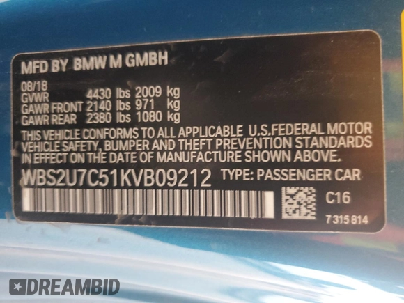 2019 BMW M2 Competition with VIN WBS2U7C51KVB09212, listed as a Copart auction lot 64323704 with 30,743 mi miles and Salvage Title. Bid and sale history available at carsss.com. Image 14.