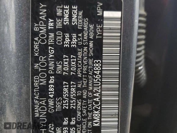 2020 Hyundai Kona SEL with VIN KM8K2CAA2LU564883, listed as a Copart auction lot 42723115 with 108,999 mi miles and Non repairable. Bid and sale history available at DreamBid. Image 13.
