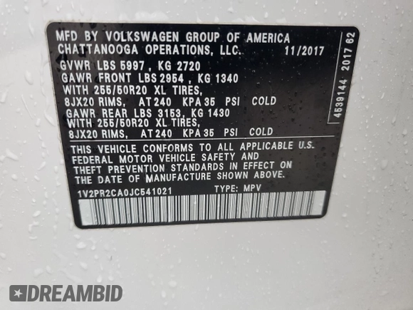2018 Volkswagen Atlas SE z VIN 1V2PR2CA0JC541021, wystawiony jako Copart lot #55169425 z przebiegiem 149 797 mil mil oraz Szkoda całkowita • Salvage title. Historia ofert i sprzedaży dostępna na DreamBid. Obrazek 13.