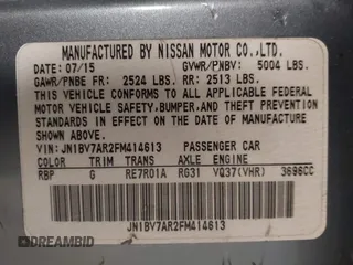 2015 Infiniti Q50 Premium with VIN JN1BV7AR2FM414613, listed as a IAAI auction lot 41258797 with 162,822 mi miles. Bid and sale history available at carsss.com. Image 9.