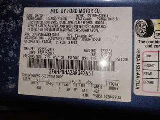 2010 Ford Fusion SE with VIN 3FAHP0HA2AR342651, listed as a IAAI auction lot 41593851 with 126,092 mi miles and . Bid and sale history available at carsss.com. Image 9.