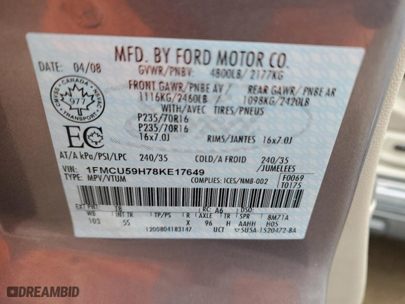 2008 Ford Escape Hybrid with VIN 1FMCU59H78KE17649, listed as a Copart auction lot 51323005 with 177,923 mi miles and Clean Title. Bid and sale history available at carsss.com. Image 13.