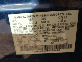 2008 Nissan Altima 2.5 SL with VIN 1N4AL21E08N430410, listed as a IAAI auction lot 41746824 with 149,087 mi miles. Bid and sale history available at carsss.com. Image 9.