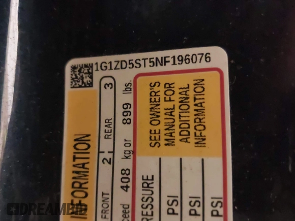 2022 Chevrolet Malibu LT with VIN 1G1ZD5ST5NF196076, listed as a IAAI auction lot 41333023 with 49,696 mi miles and . Bid and sale history available at DreamBid. Image 9.